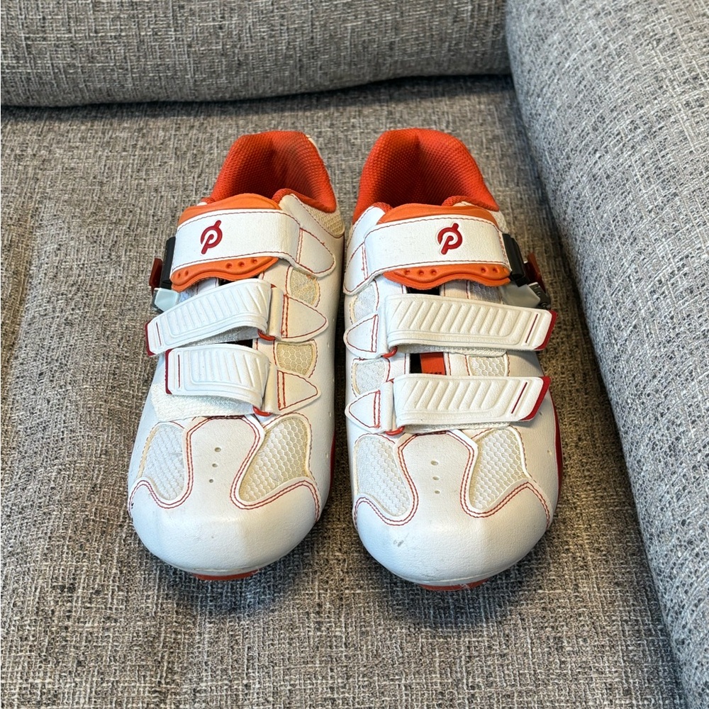 Peloton Cycling Shoes in White and Orange